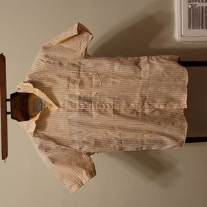 Striped short sleeve button up uniform sample shirt medium